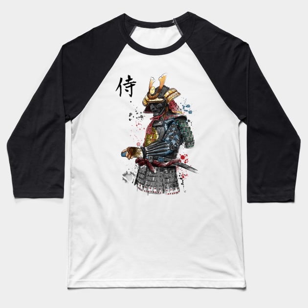Samurai Watercolor Baseball T-Shirt by DrMonekers
